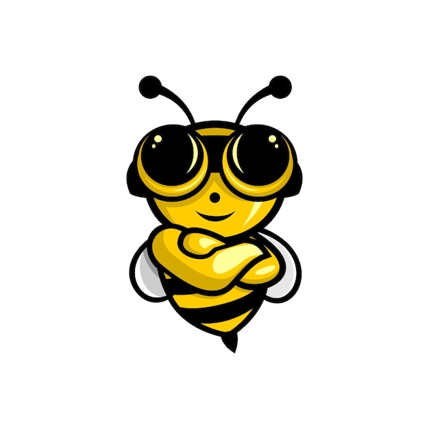 vector illustration of honey bee cartoon in flight, honey bee character