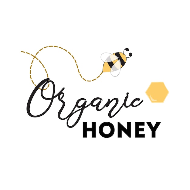 Vector illustration honey logo design Handwritten frame with text Organic honey with bee honeycomb for ptoduct market cafe menu Calligraphic and typographic element label badge sticker or icon