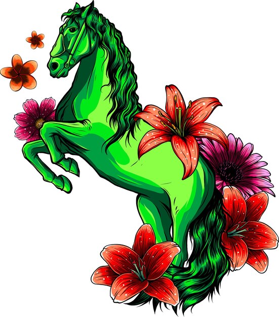 vector illustration of Horse with Flowers