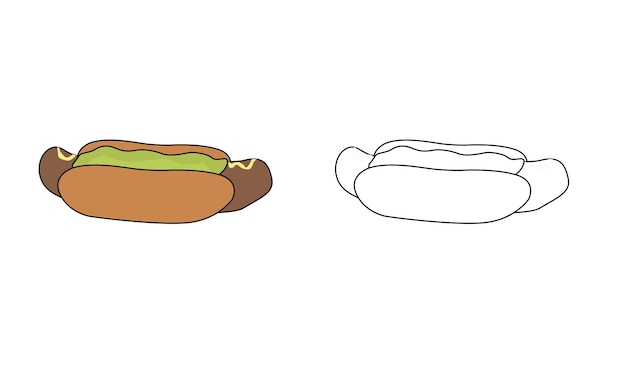 Illustrazione vettoriale del libro da colorare hotdog. adatto per l'apprendimento dei bambini