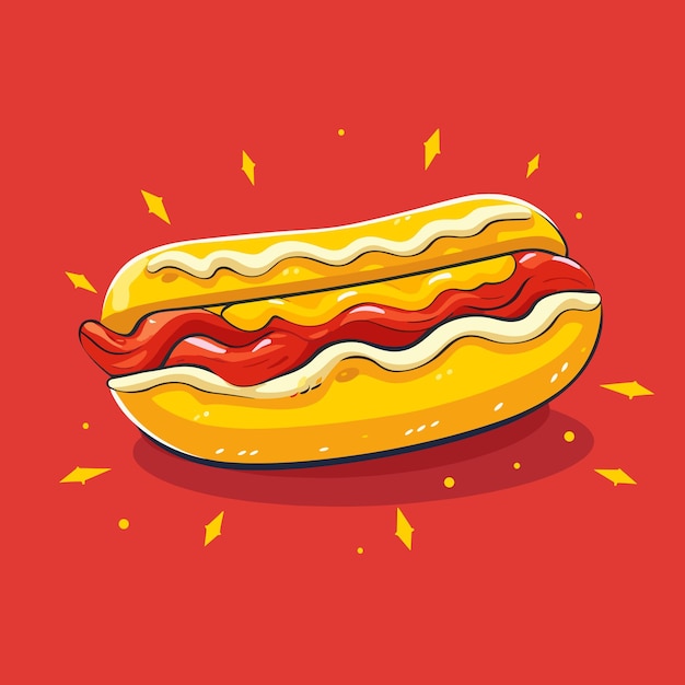 Vector illustration of hotdog hot dog with ketchup and mustard