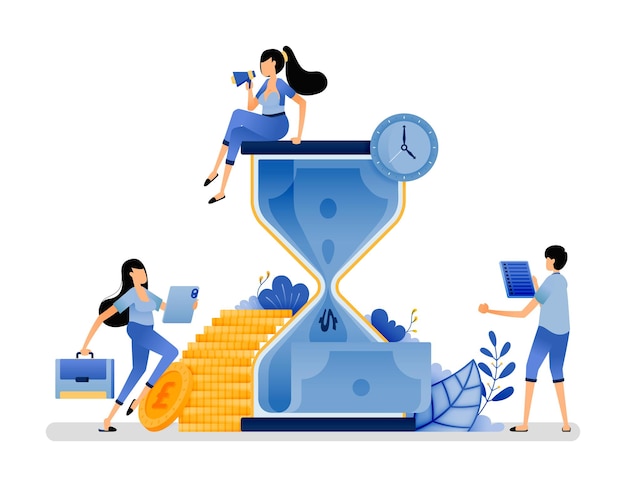 Vector illustration of hourglass with money going down current month debt payments