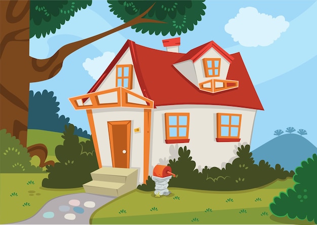 Vector illustration of a house in nature