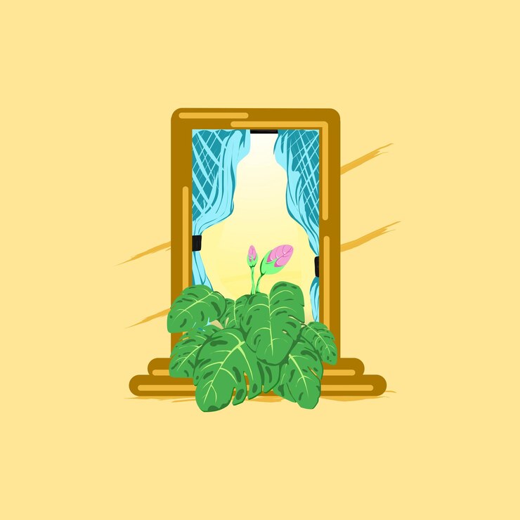 Vector vector illustration of houseplants on the balcony