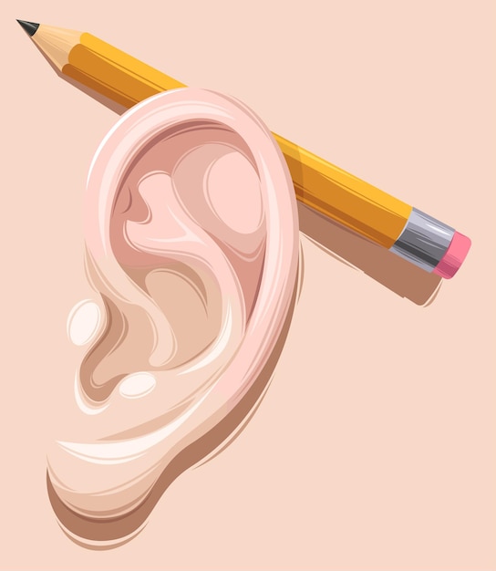 Vector illustration of human ear and a penci