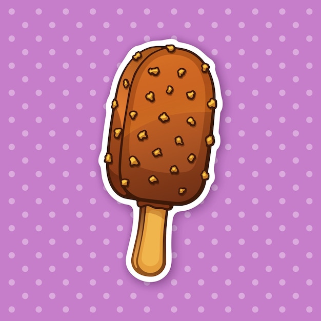 Illustrazione vettoriale chocice gelato con noci ghiacciolo con glassa al cioccolato sticker