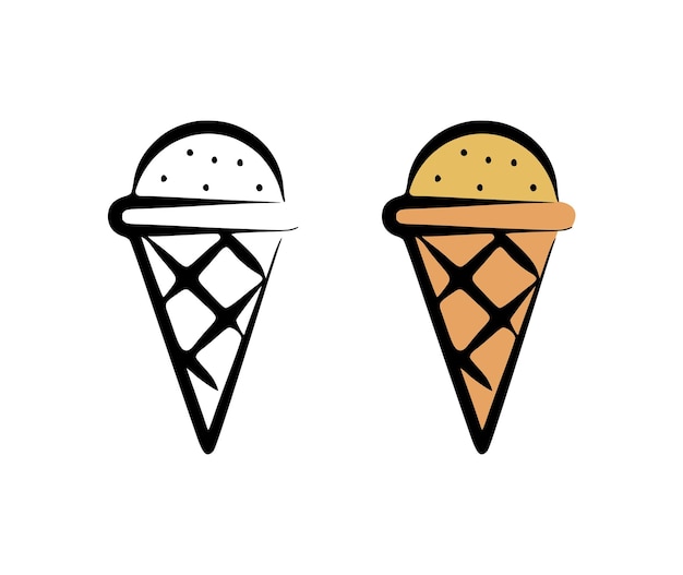 Vector illustration of ice cream in a hand drawn style on a white background