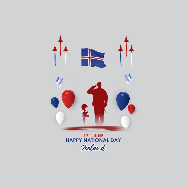 Vector illustration of Icelandic National Day social media story feed mockup template