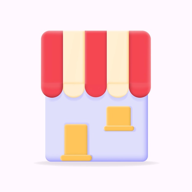 ベクトルイラスト アイコン 3D ストアフロント 赤と白のストライプのオーニング