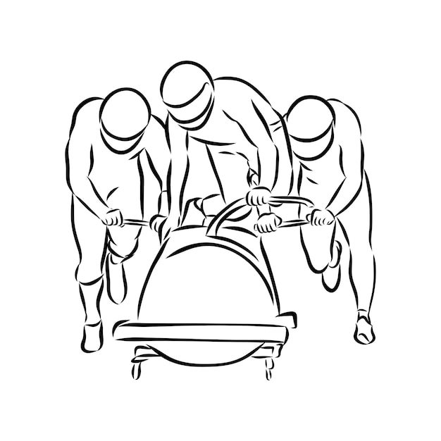 Vector illustration. Illustration shows a bobsledder disperse the car. Bobsleigh. Winter sport