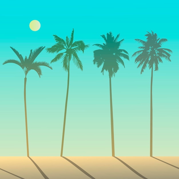 Vector illustration image of palms on a bright sunny summer day