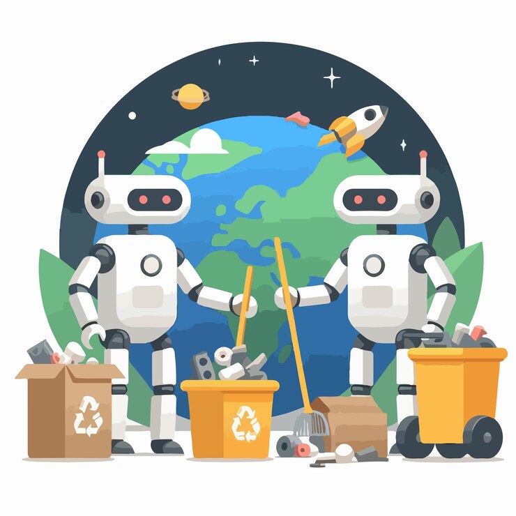 Vector vector illustration images of robots that help human work