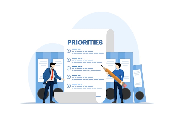 Vector vector illustration of important agendas for planning and managing work to increase efficiency