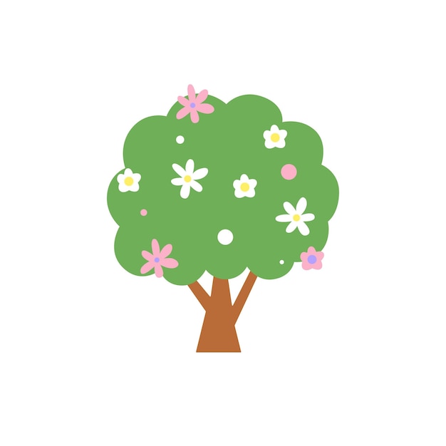 벡터 파스텔 컬러의 터 일러스트레이션 여름 또는 봄 꽃 나무 요소