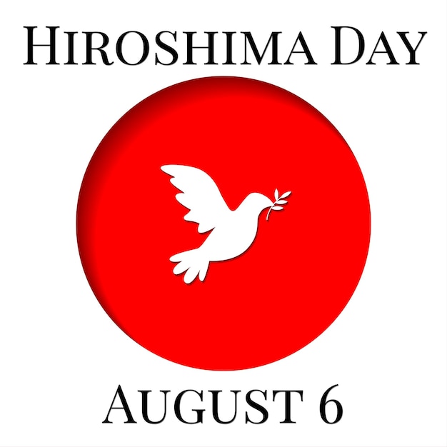 平和の鳩と日本の国旗のスタイルで8月6日広島の日を記念して切り抜きはがきのスタイルでベクトルイラスト