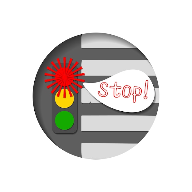 Вектор Векторная иллюстрация в стиле вырезной открытки со светофором с красным светом и надписью 