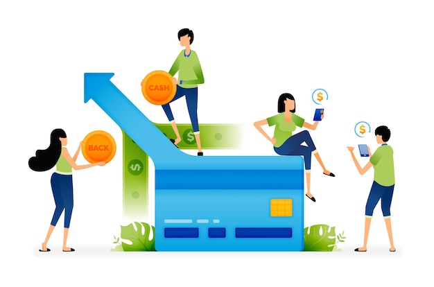 Vector Illustration of Increase in Credit Card Loan Transactions to get Cashback Promotional Programs Can be used for landing pages web websites mobile apps posters ads flyers banners