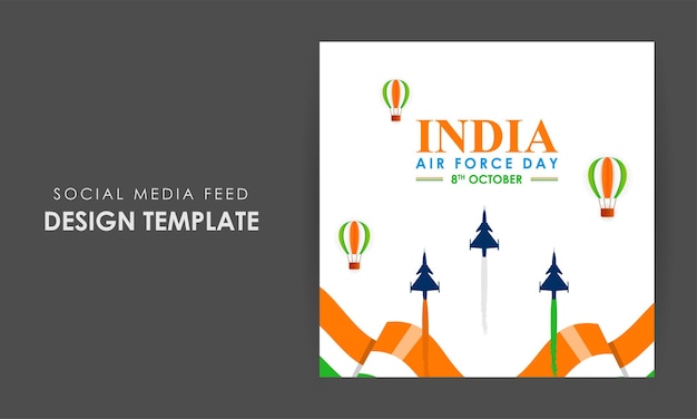 Vector illustration of Indian Air Force Day social media feed template