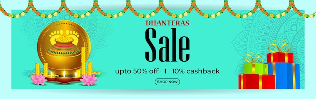 Vector vector illustration for indian festival dhanteras offer banner