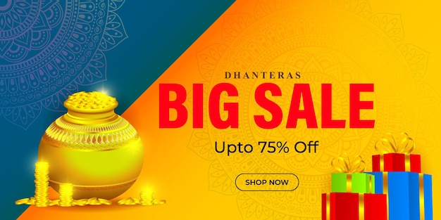 Vector vector illustration for indian festival dhanteras offer banner