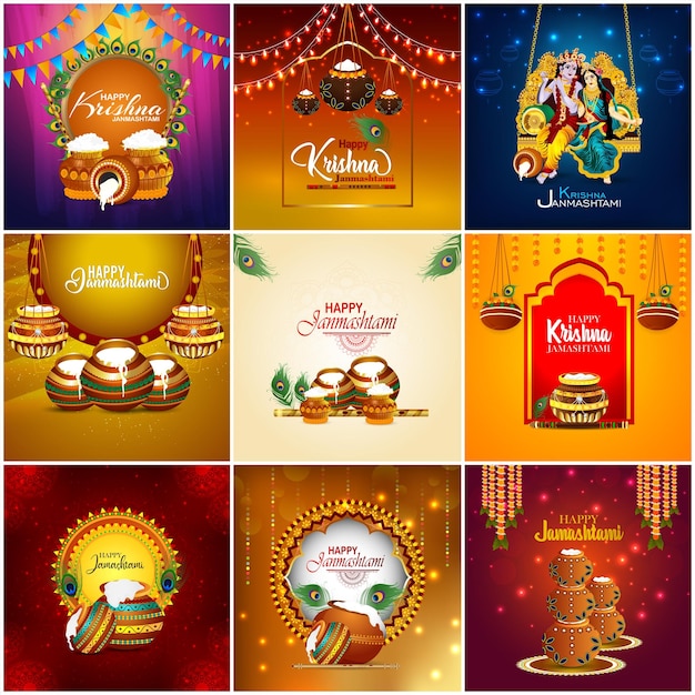 Vector illustration of indian festival janmashtami greeting card