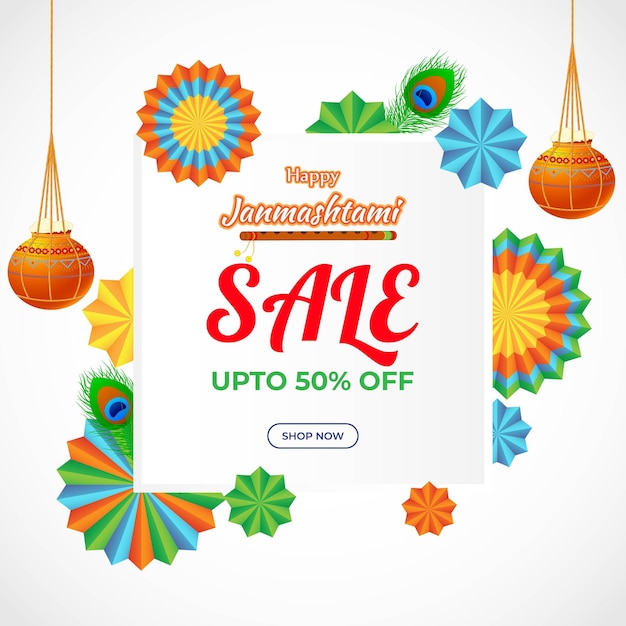 Vector illustration for indian festival janmashtami sale banner