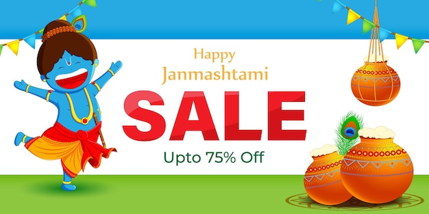 Vector illustration for Indian festival Janmashtami Sale banner