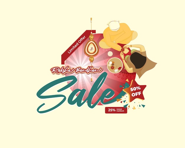 Illustrazione vettoriale per il festival indiano raksha bandhan sale banner