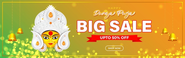 Vector illustration for indian hindu festival durga puja sale banner