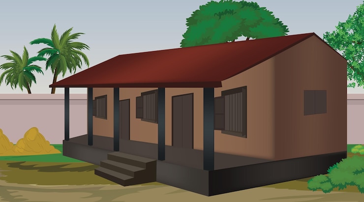 Vector vector illustration of indian house vector art village house indian village background for cartoon
