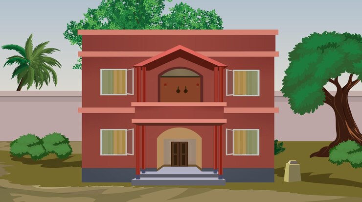 वेक्टर भारतीय घर वेक्टर आर्ट का वेक्टर चित्रण कार्टून के लिए गाँव का घर भारतीय गाँव का बैकग्राउंड