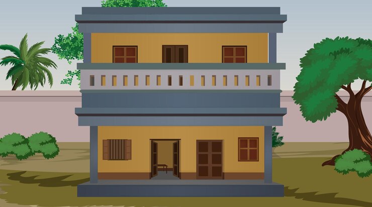 वेक्टर भारतीय घर वेक्टर आर्ट का वेक्टर चित्रण कार्टून के लिए गाँव का घर भारतीय गाँव का बैकग्राउंड