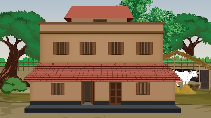 वेक्टर भारतीय घर वेक्टर आर्ट का वेक्टर चित्रण कार्टून के लिए गाँव का घर भारतीय गाँव का बैकग्राउंड