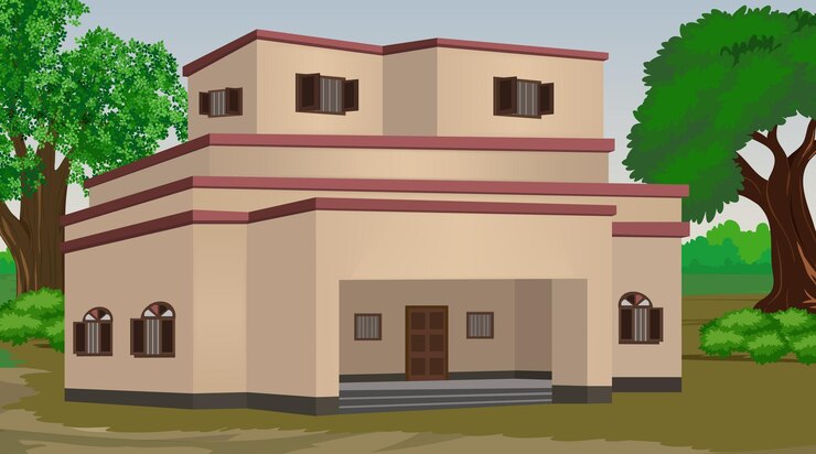 वेक्टर भारतीय घर वेक्टर आर्ट का वेक्टर चित्रण कार्टून के लिए गाँव का घर भारतीय गाँव का बैकग्राउंड