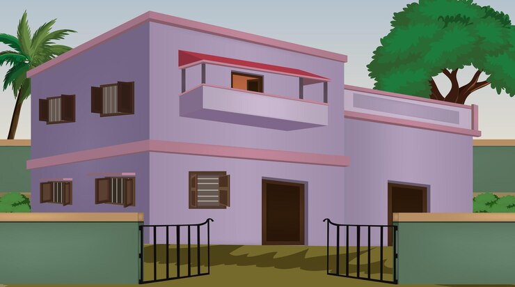 वेक्टर भारतीय घर वेक्टर आर्ट का वेक्टर चित्रण कार्टून के लिए गाँव का घर भारतीय गाँव का बैकग्राउंड