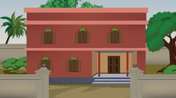 वेक्टर भारतीय घर वेक्टर आर्ट का वेक्टर चित्रण कार्टून के लिए गाँव का घर भारतीय गाँव का बैकग्राउंड