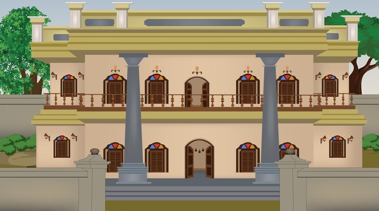 वेक्टर भारतीय घर वेक्टर आर्ट का वेक्टर चित्रण कार्टून के लिए गाँव का घर भारतीय गाँव का बैकग्राउंड