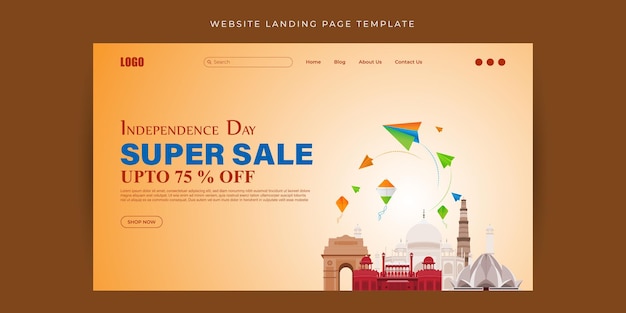 Vector illustration of Indian Independence Day Sale Website landing page banner mockup Template