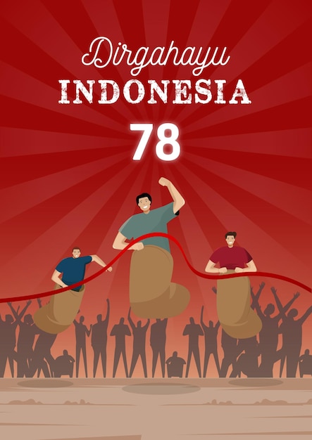 Vector illustration indonesian independence day sack race background red