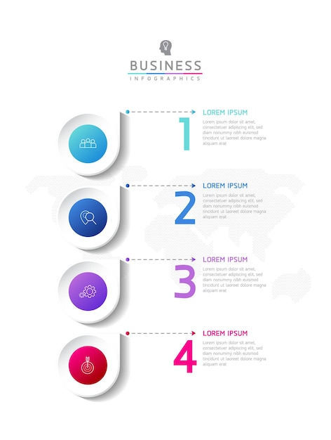 Modello di progettazione infografica illustrazione vettoriale con 4 opzioni o passaggi utilizzati nella presentazione in autobus