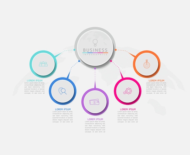 Modello di progettazione infografica illustrazione vettoriale con 5 opzioni o passaggi utilizzati nella presentazione in autobus