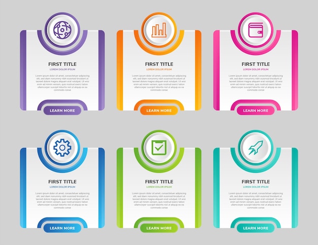 벡터 일러스트 레이 션 아이콘 및 6 옵션 또는 단계가 있는 Infographic 디자인 템플릿입니다. 처리하는 데 사용