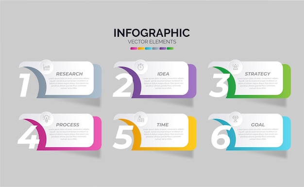 Illustrazione vettoriale modello di progettazione infografica con icone e 6 opzioni o passaggi