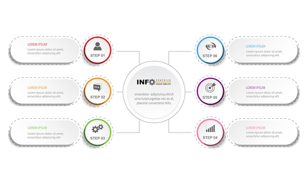 Illustrazione vettoriale modello di progettazione infografica con icone e 6 opzioni o passaggi