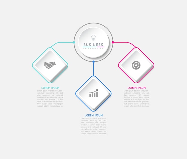 Illustrazione vettoriale, progettazione infografica, modello, marketing, informazioni, con 3 opzioni o passaggi