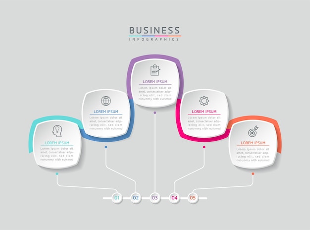 Векторная иллюстрация инфографики дизайн шаблона маркетинговой информации с 5 вариантами или шагами