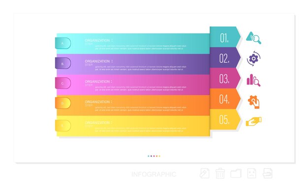 벡터 일러스트 레이 션, 인포 그래픽 디자인, 템플릿, 마케팅, 정보, 5 가지 옵션 또는 단계