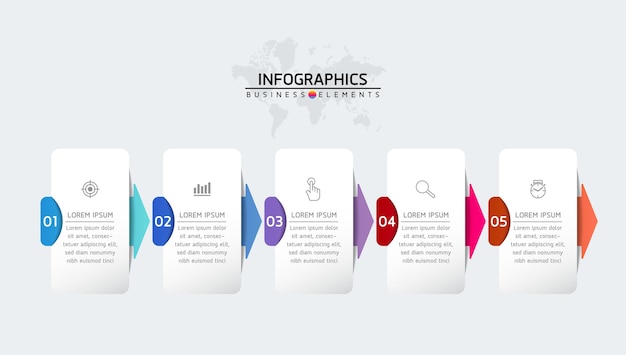 Infografica illustrazione vettoriale modello di progettazione informazioni di marketing con 5 opzioni o passaggi