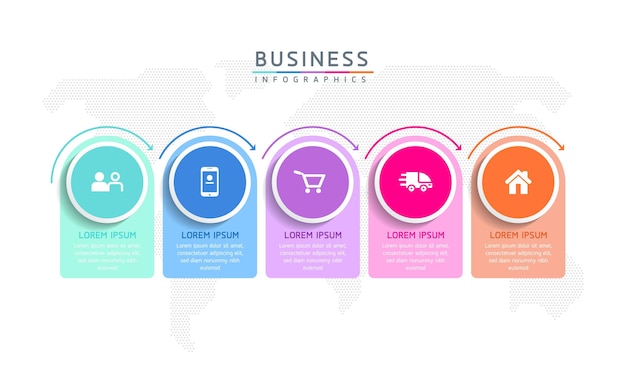 Infografica illustrazione vettoriale modello di progettazione informazioni di marketing con 5 opzioni o passaggi