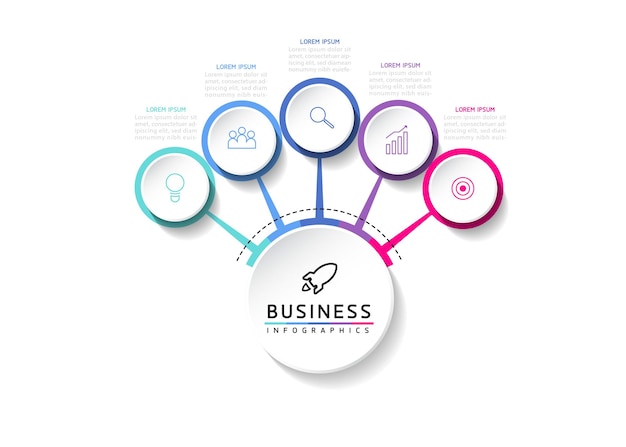 Векторная иллюстрация инфографики дизайн шаблона маркетинговой информации с 5 вариантами или шагами